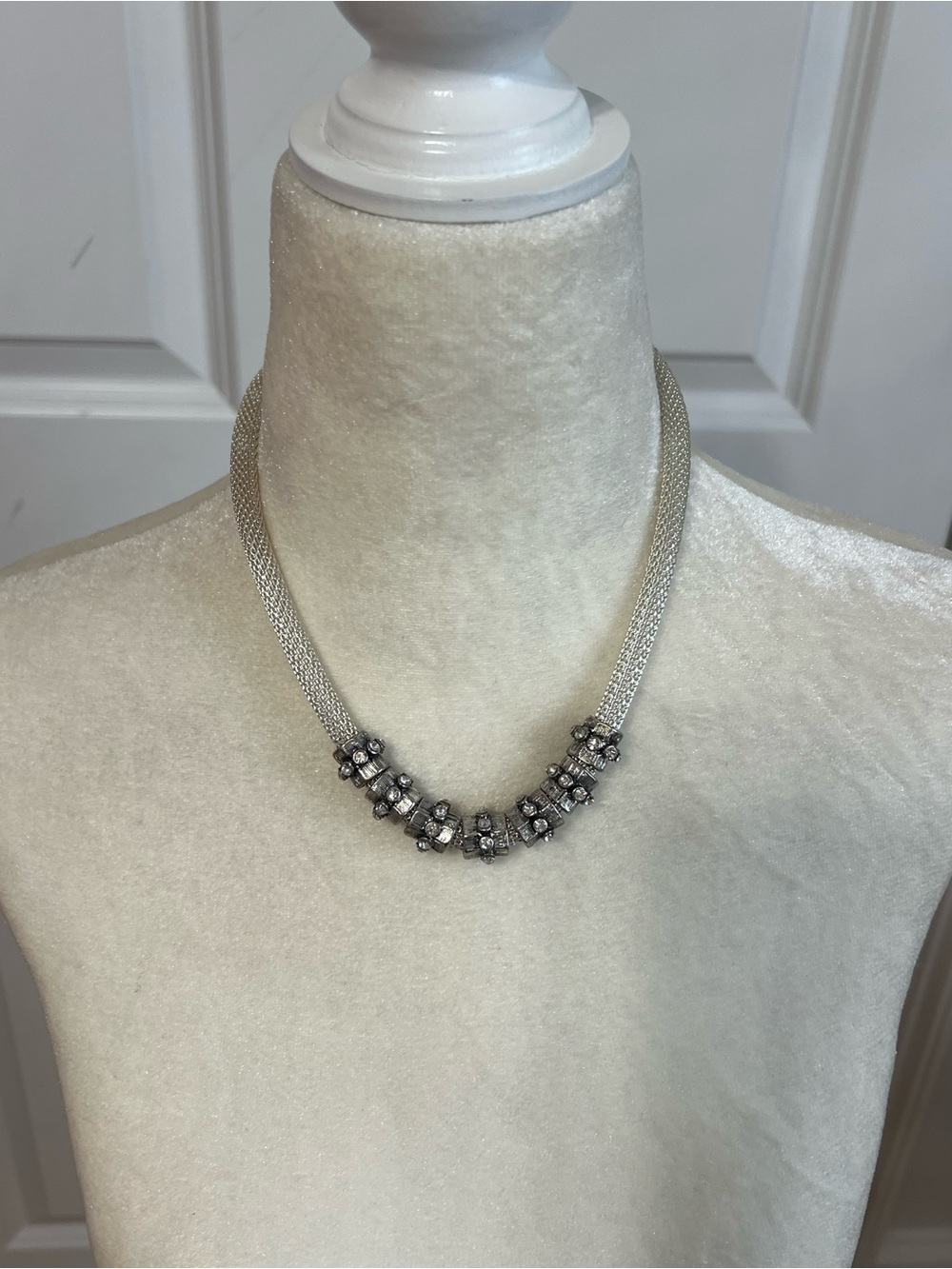 Silver Crystal Accent Mesh Necklace